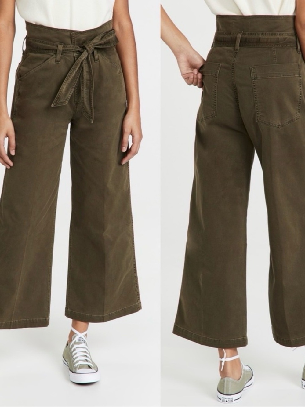 Citizens Of Humanity Olive Green High-Rise Wide-Leg Pants with Tie Waist